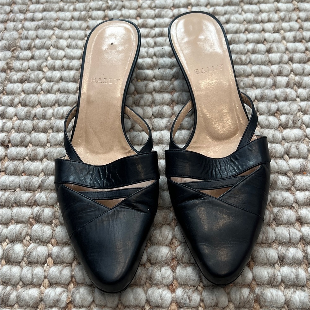 Bally Black Leather Cross-Strap Mules